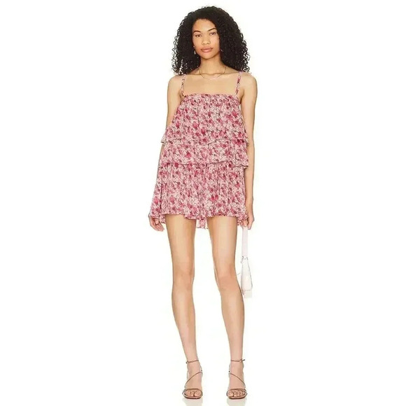 Free People Dresses & Skirts - Free People Talia Tunic Ruffled Dress in Pink Floral Combo Size Medium